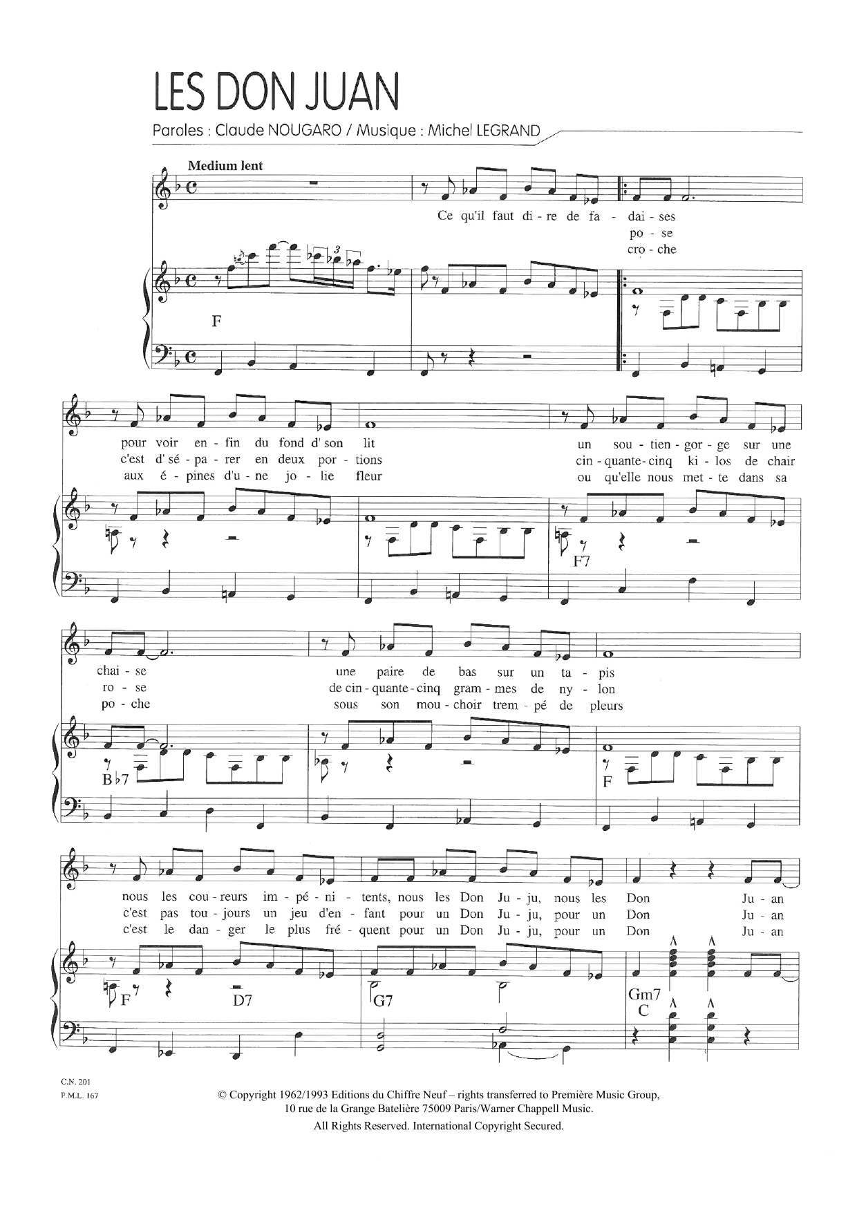 Claude Nougaro Les Don Juan Sheet Music Notes & Chords for Piano & Vocal - Download or Print PDF