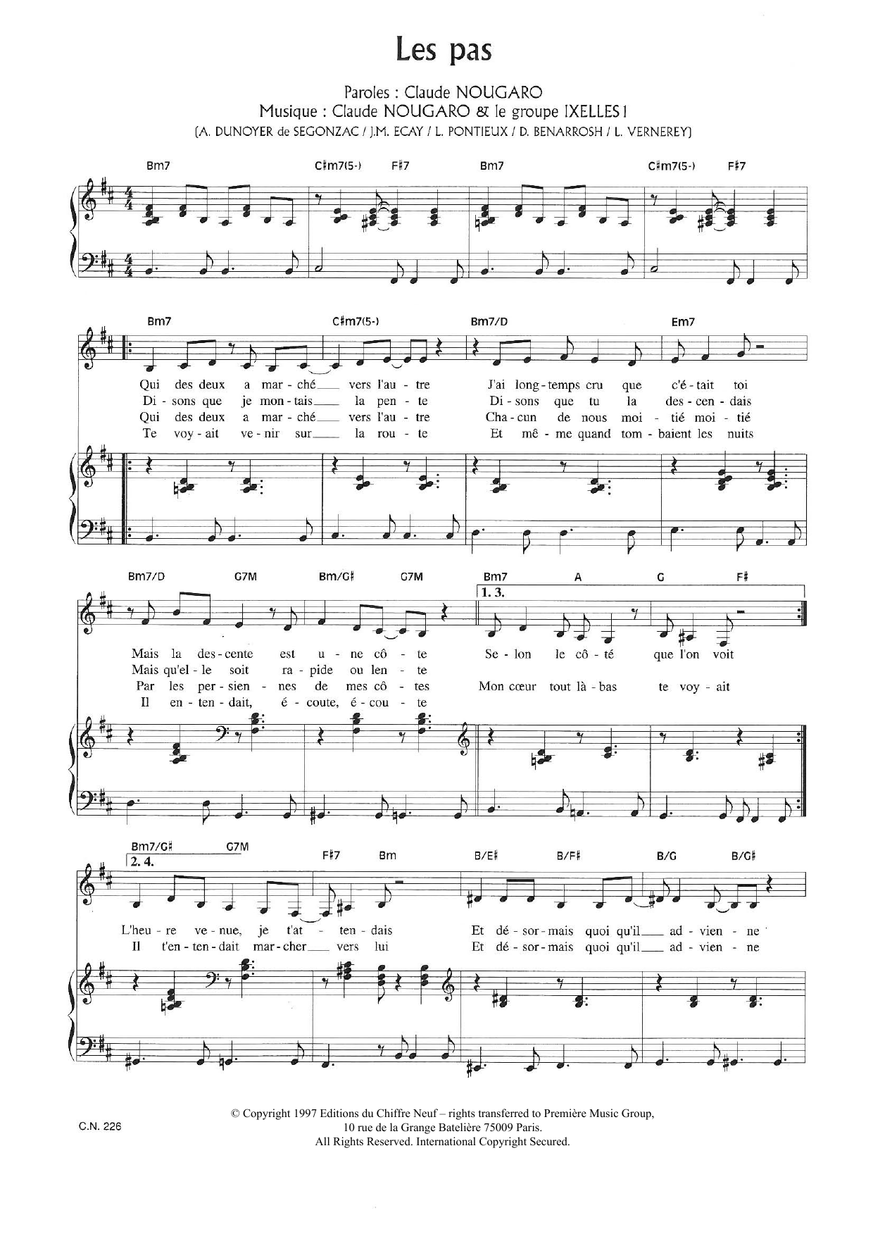 Claude Nougaro Les Pas Sheet Music Notes & Chords for Piano & Vocal - Download or Print PDF