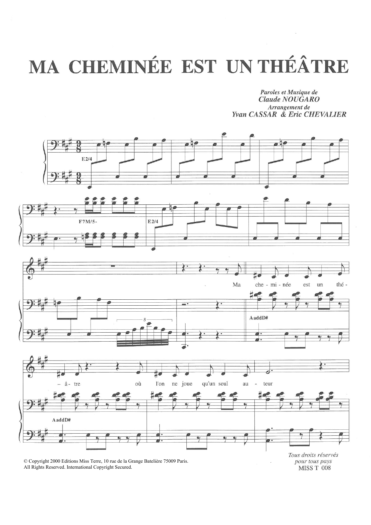Claude Nougaro Ma Cheminee Est Un Theatre Sheet Music Notes & Chords for Piano & Vocal - Download or Print PDF