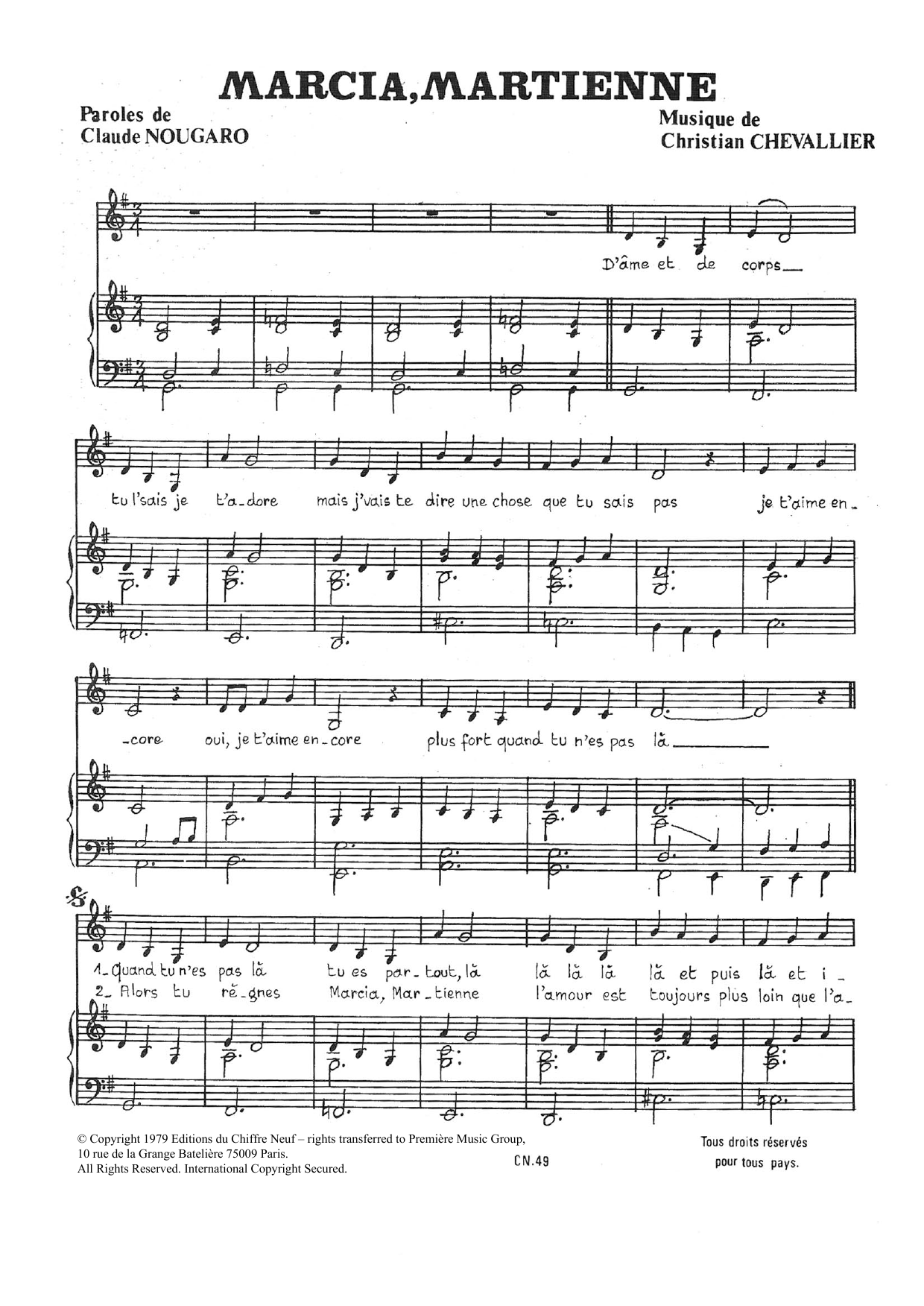 Claude Nougaro Marcia Martienne Sheet Music Notes & Chords for Piano & Vocal - Download or Print PDF