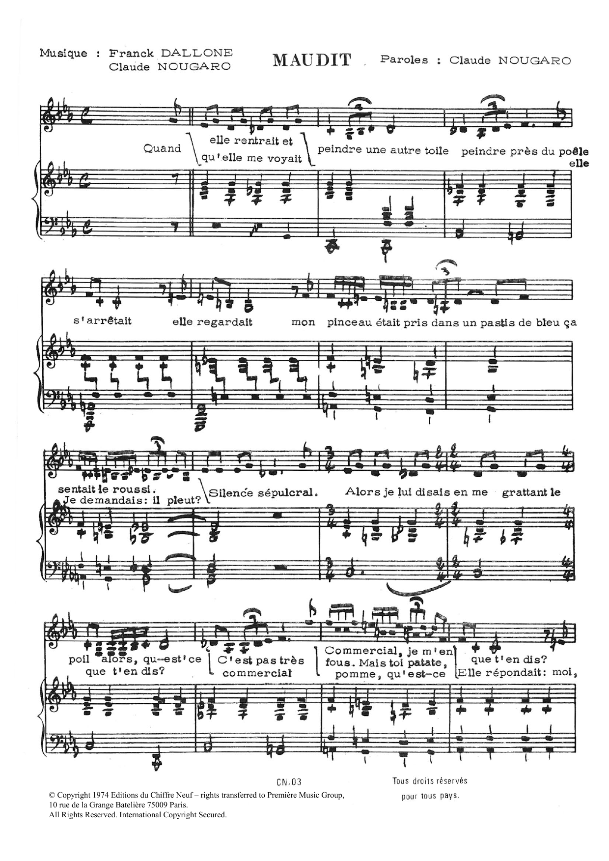Claude Nougaro Maudit Sheet Music Notes & Chords for Piano & Vocal - Download or Print PDF