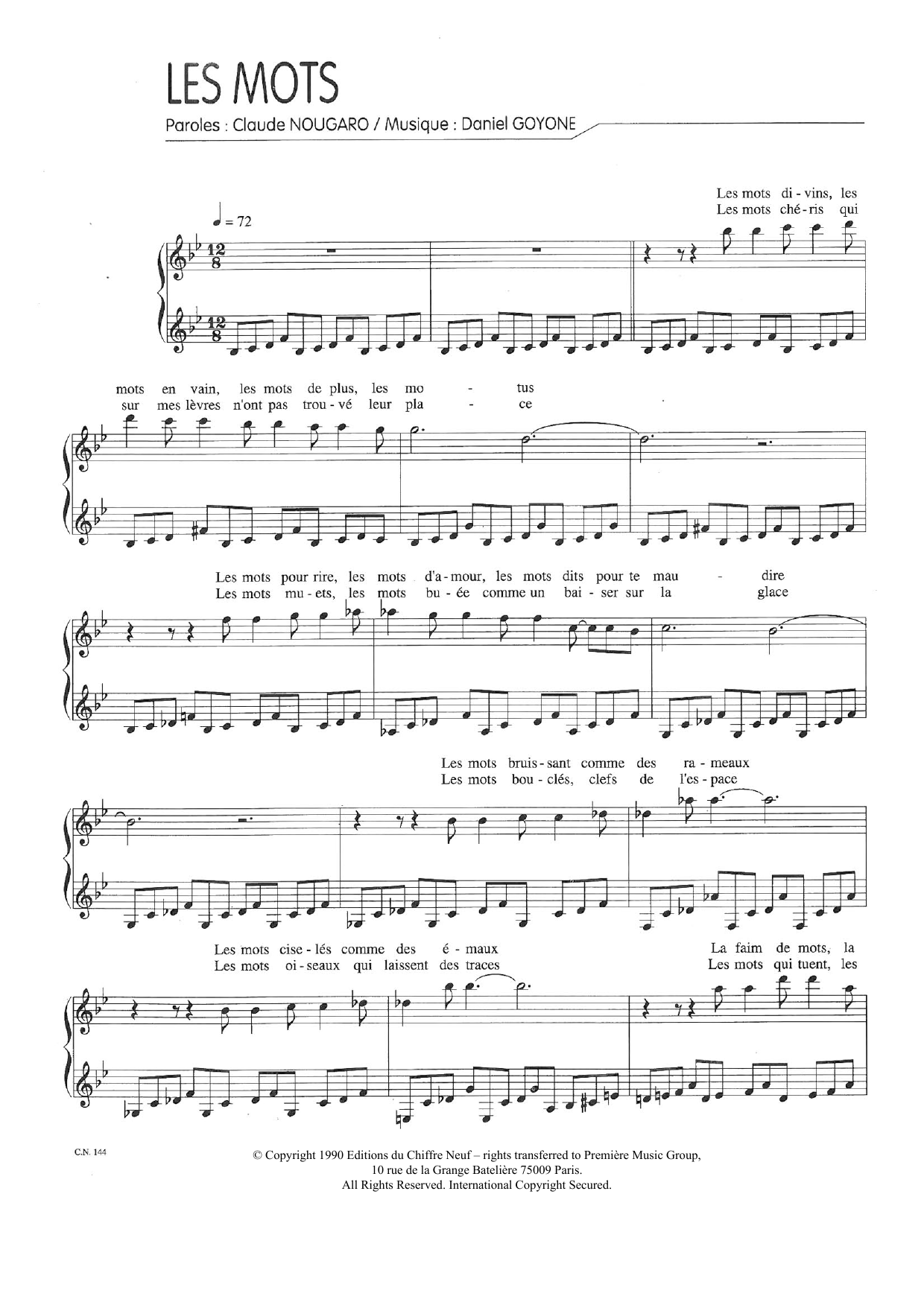 Claude Nougaro Mots Sheet Music Notes & Chords for Piano & Vocal - Download or Print PDF