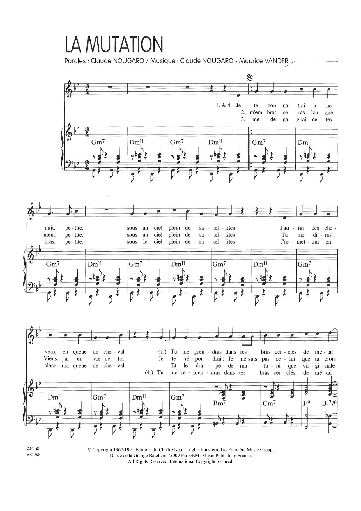 Claude Nougaro Mutation Sheet Music Notes & Chords for Piano & Vocal - Download or Print PDF