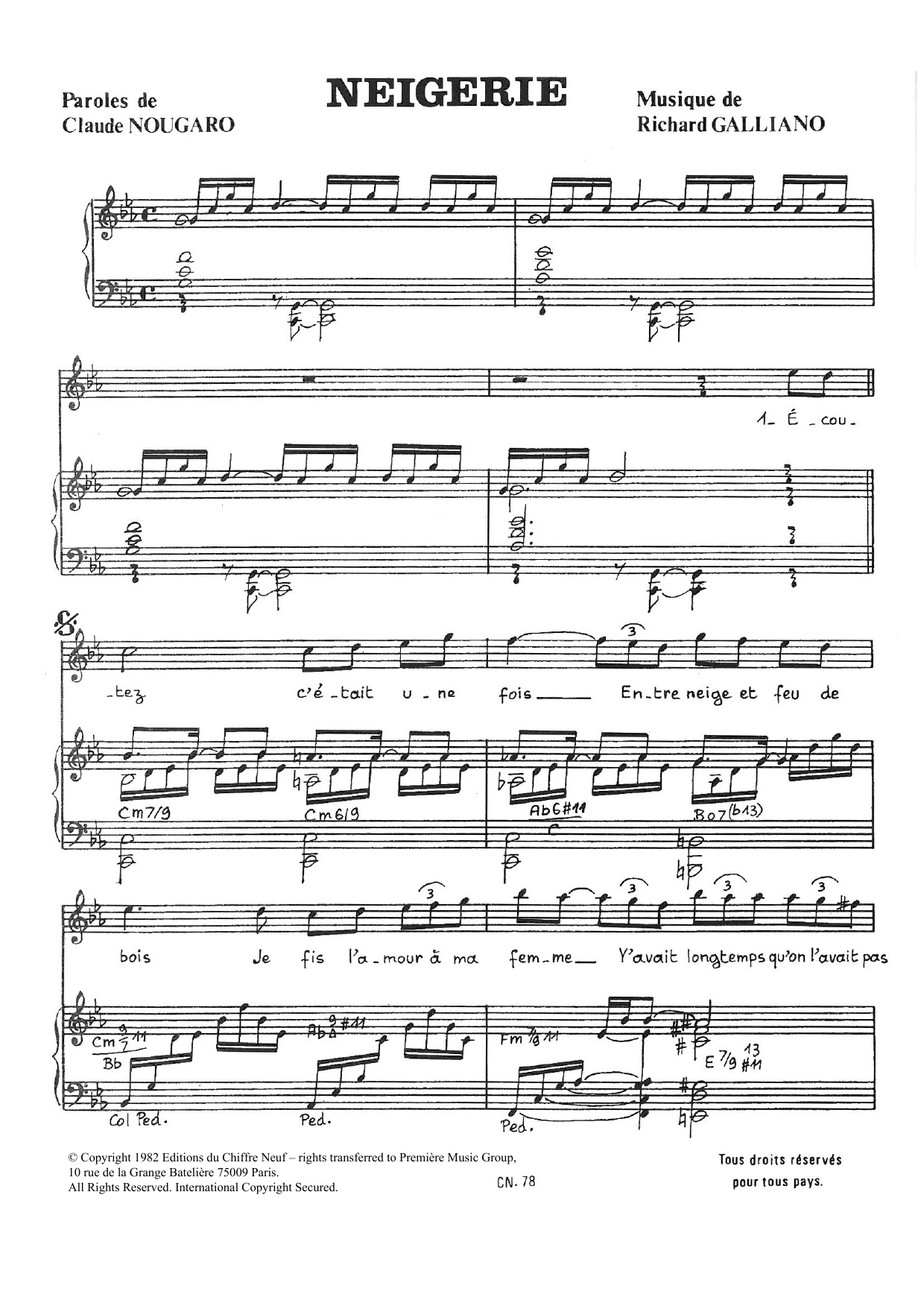 Claude Nougaro Neigerie Sheet Music Notes & Chords for Piano & Vocal - Download or Print PDF