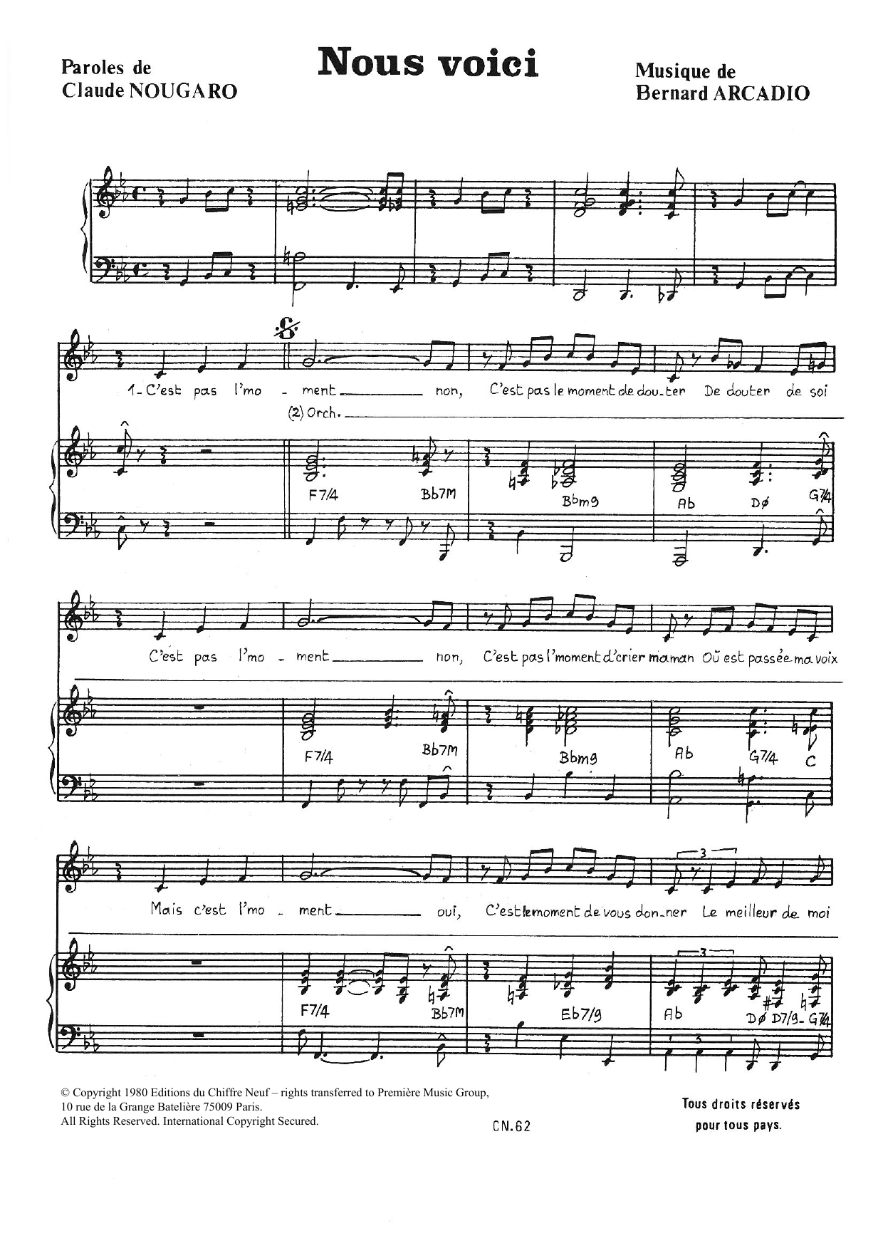 Claude Nougaro Nous Voici Sheet Music Notes & Chords for Piano & Vocal - Download or Print PDF