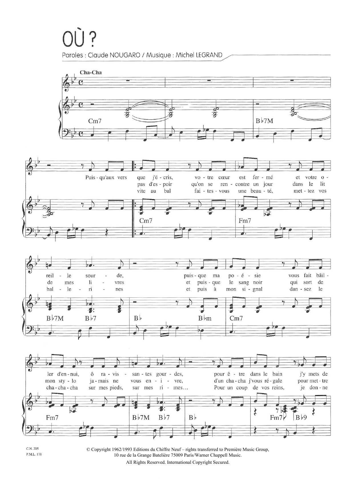 Claude Nougaro Ou? Sheet Music Notes & Chords for Piano & Vocal - Download or Print PDF Claude Nougaro Ou? Sheet Music Notes & Chords for Piano & Vocal - Download or Print PDF