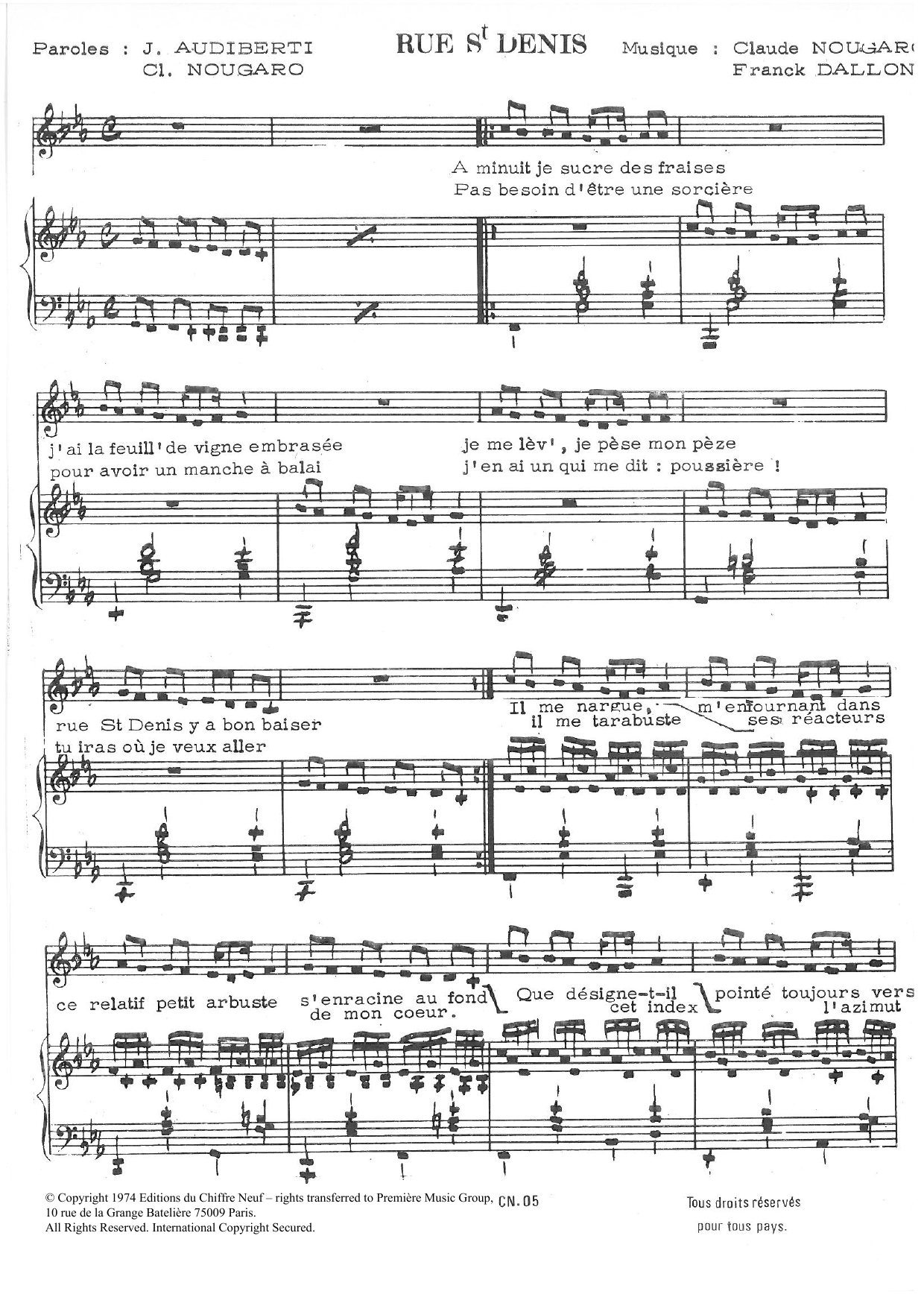 Claude Nougaro Rue Saint Denis Sheet Music Notes & Chords for Piano & Vocal - Download or Print PDF