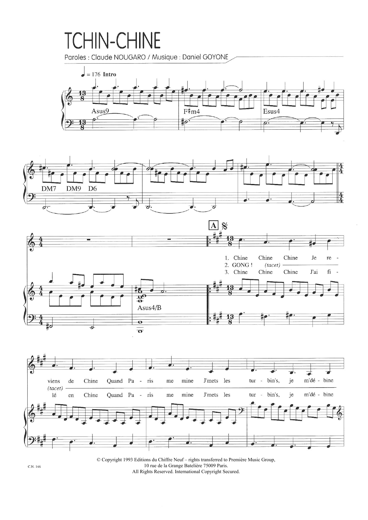 Claude Nougaro Tchin Chine Sheet Music Notes & Chords for Piano & Vocal - Download or Print PDF