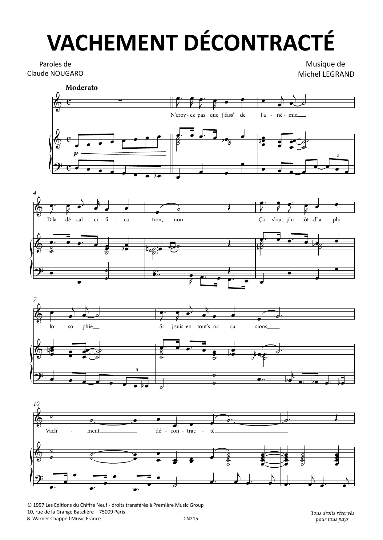 Claude Nougaro Vachement Decontracte Sheet Music Notes & Chords for Piano & Vocal - Download or Print PDF