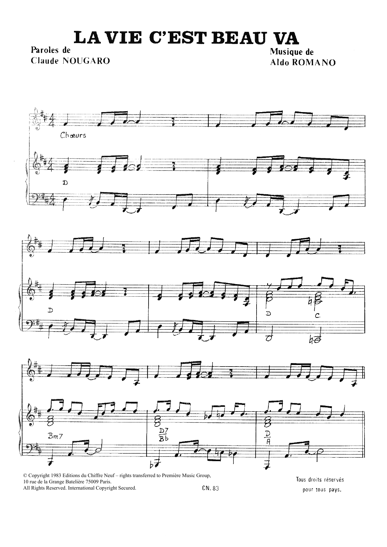 Claude Nougaro Vie C'est Beau Va Sheet Music Notes & Chords for Piano & Vocal - Download or Print PDF