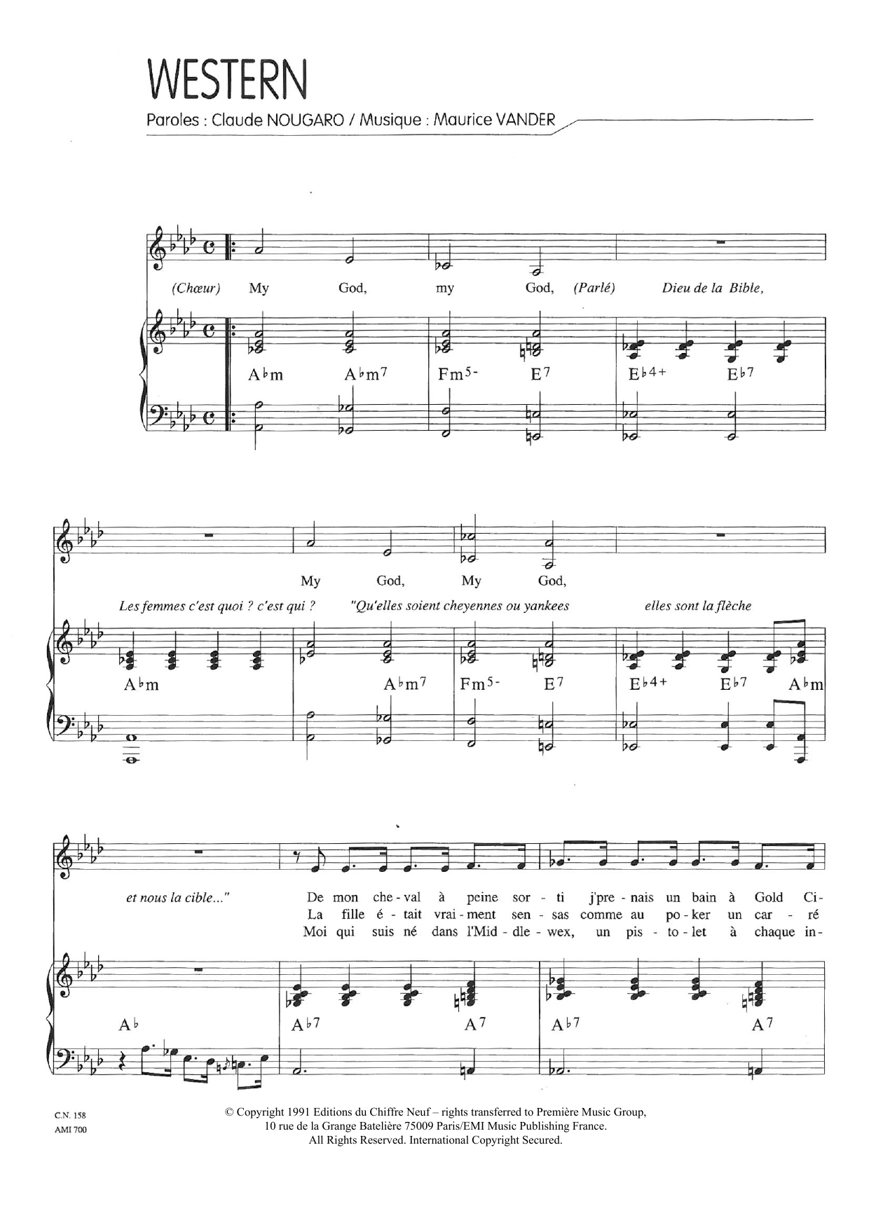 Claude Nougaro Western Sheet Music Notes & Chords for Piano & Vocal - Download or Print PDF