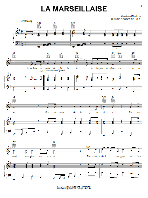 Claude Rouget de Lisle La Marseillaise Sheet Music Notes & Chords for Accordion - Download or Print PDF