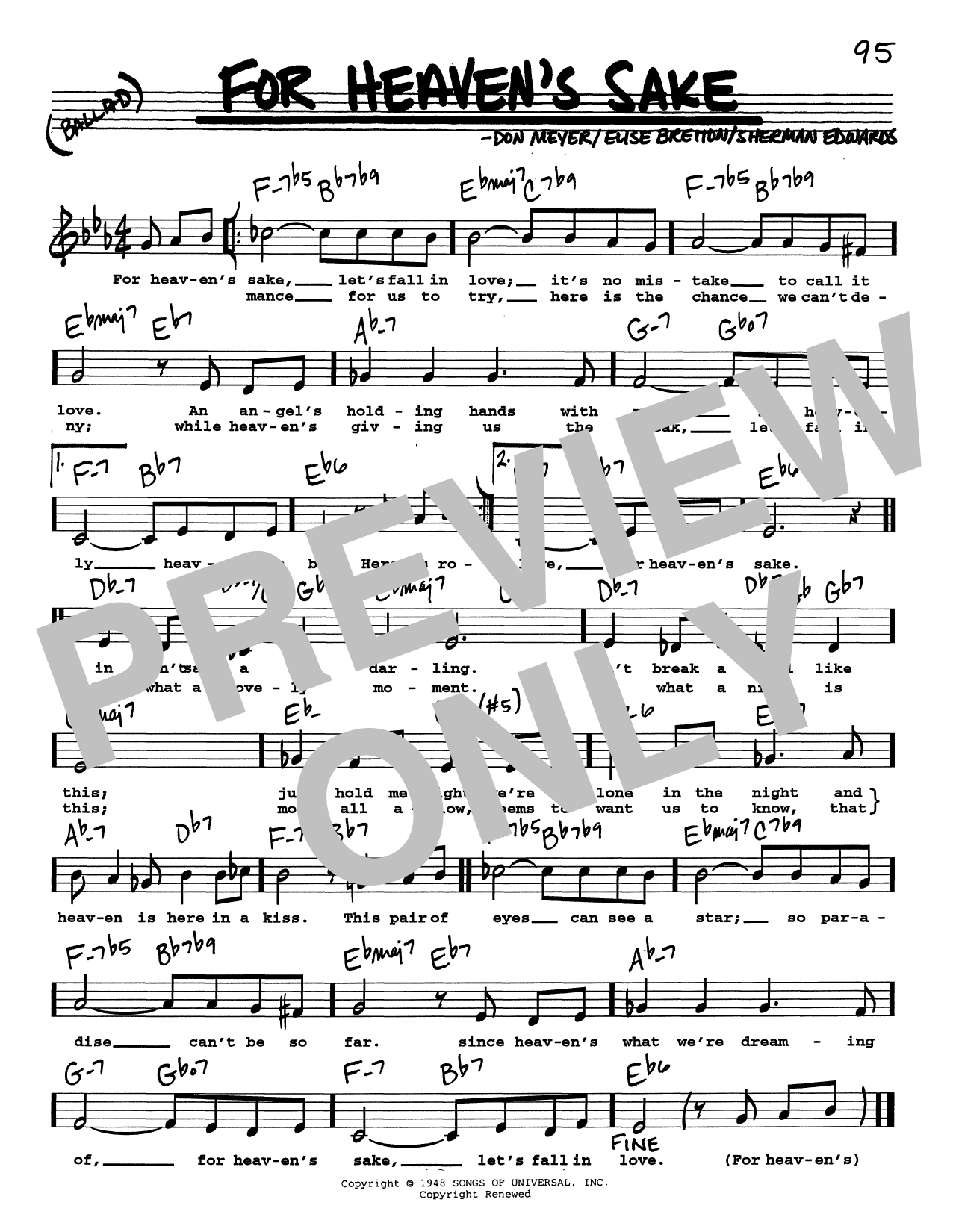 Claude Thornhill For Heaven's Sake (Low Voice) Sheet Music Notes & Chords for Real Book – Melody, Lyrics & Chords - Download or Print PDF