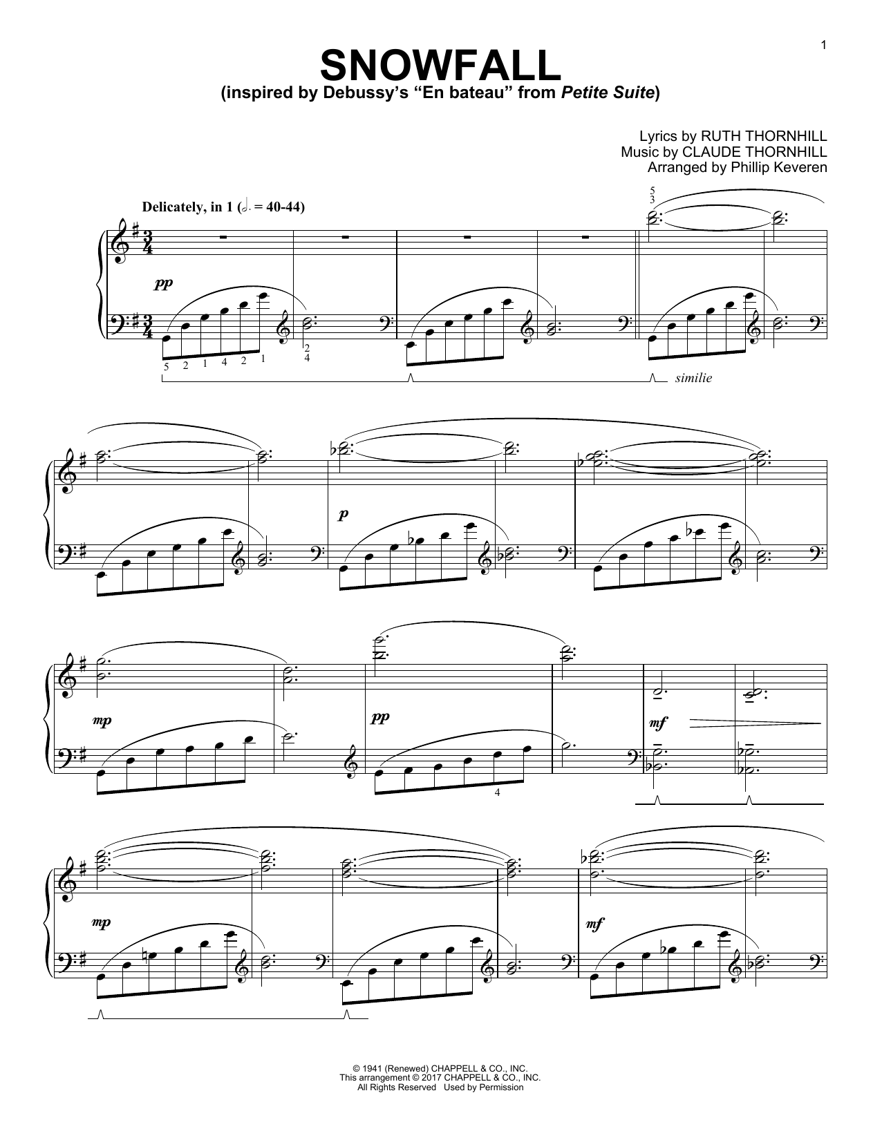 Claude Thornhill Snowfall [Classical version] (arr. Phillip Keveren) Sheet Music Notes & Chords for Piano - Download or Print PDF
