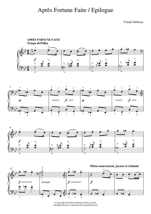 Claude Debussy Apres Fortune Faite/ Epilogue Sheet Music Notes & Chords for Easy Piano - Download or Print PDF