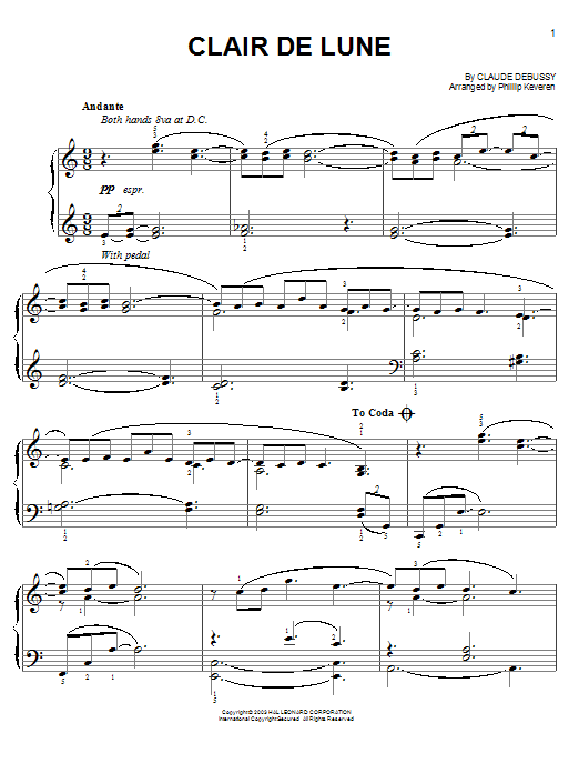 Claude Debussy Clair De Lune From Frankie And Johnny Arr Phillip Keveren Sheet Music Download Pdf Score