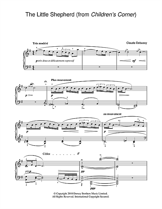 Preview Claude Debussy The Little Shepherd (from Children's Corner) Children sheet music, notes and chords for Easy Piano, SKU: 104412 The Little Shepherd (from Children's Corner) sheet music