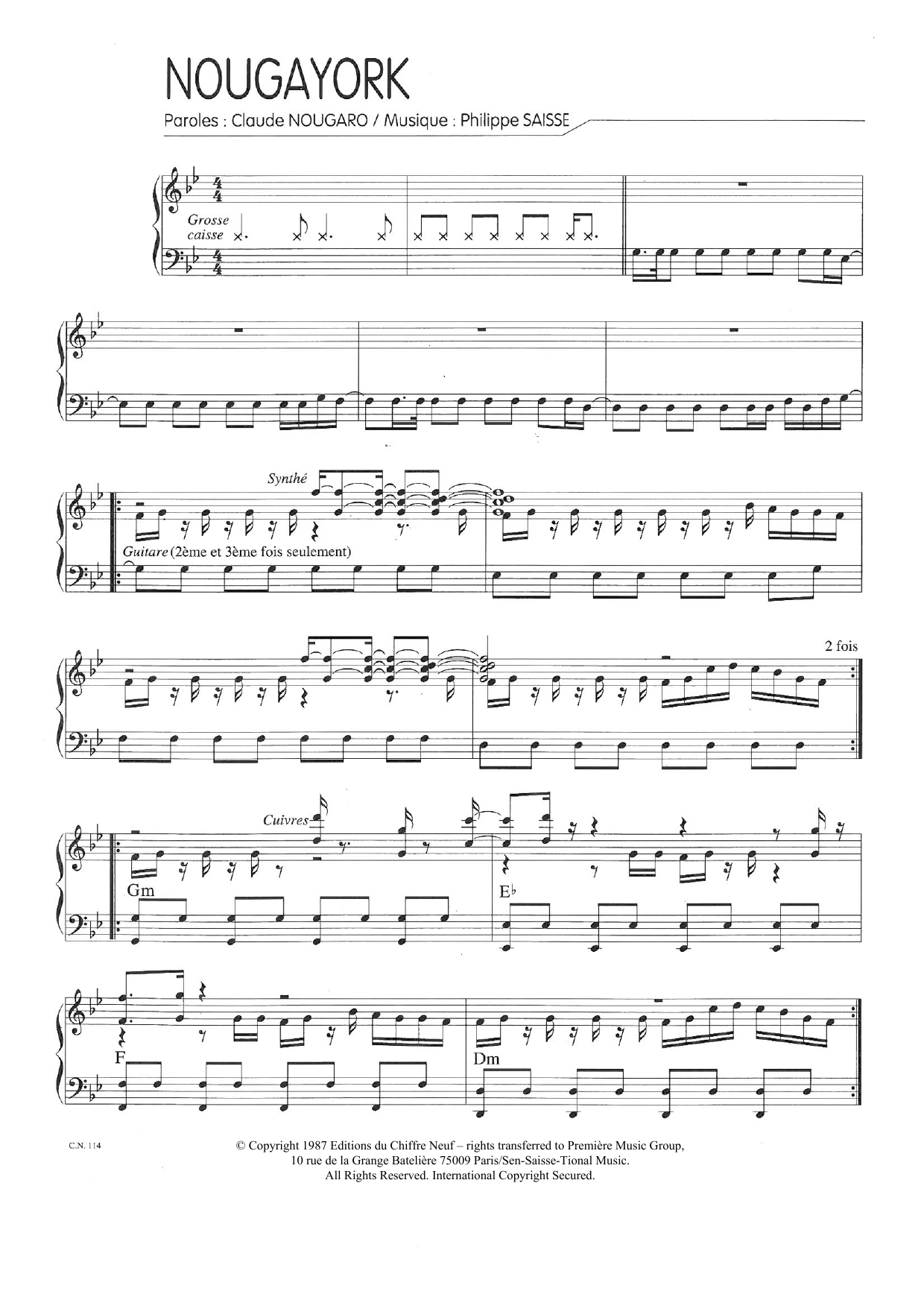 Preview Claude Nougaro Nougayork Pop sheet music, notes and chords for Piano & Vocal, SKU: 115750 Nougayork sheet music