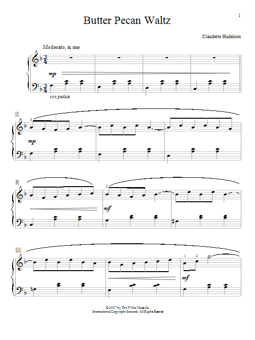 Claudette Hudelson Butter Pecan Waltz Sheet Music Notes & Chords for Educational Piano - Download or Print PDF