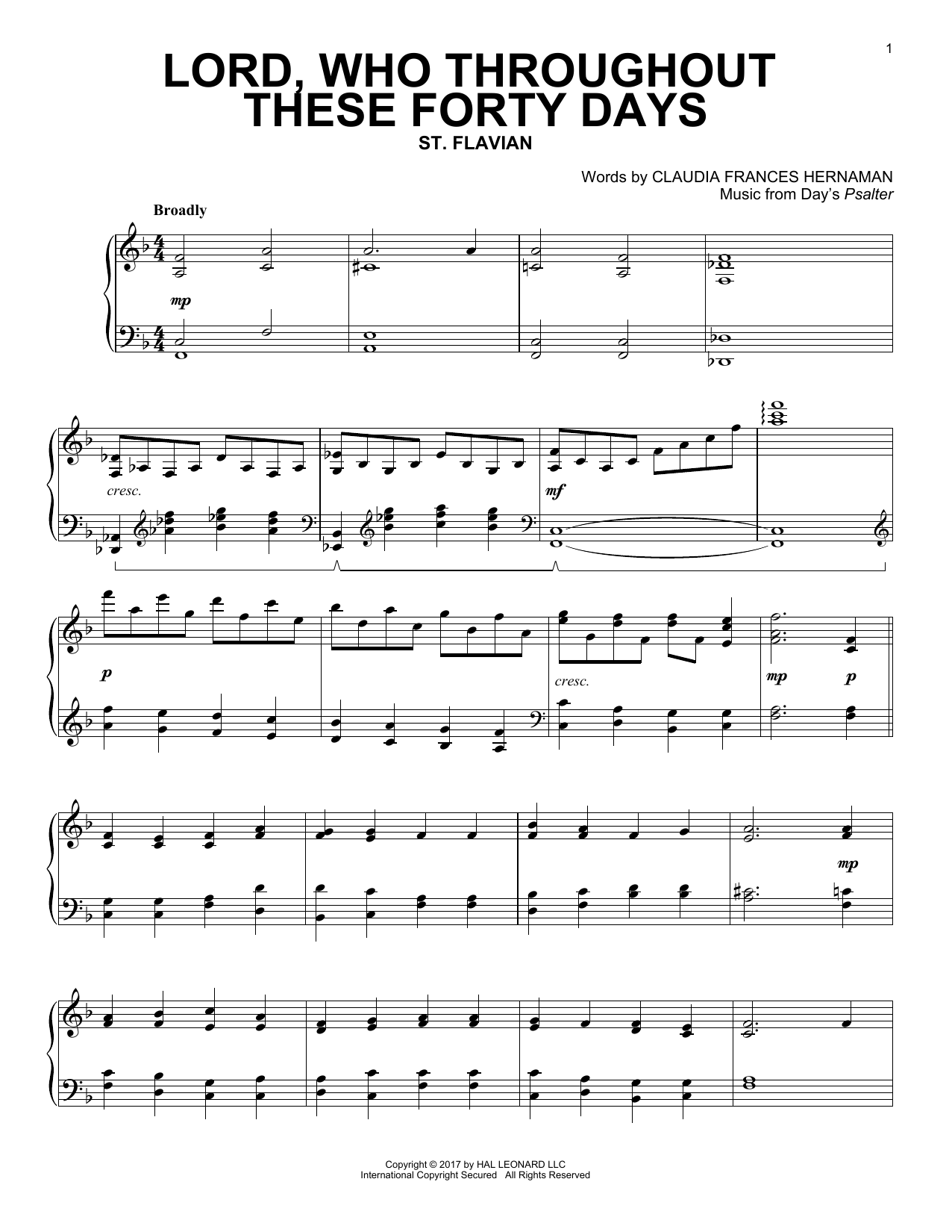 Claudia Frances Hernaman Lord, Who Throughout These Forty Days Sheet Music Notes & Chords for Piano - Download or Print PDF