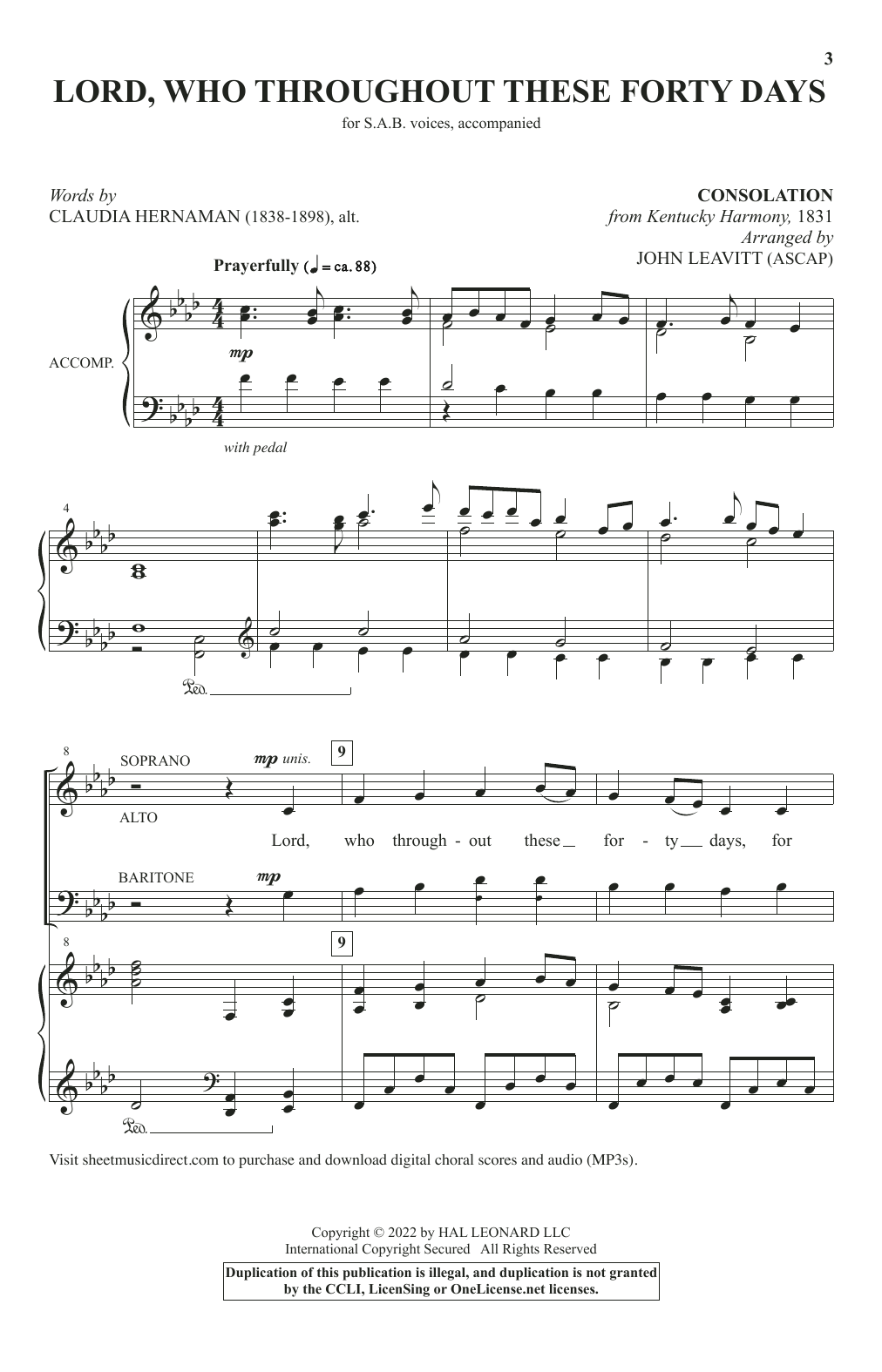Claudia Hernaman Lord, Who Throughout These Forty Days (arr. John Leavitt) Sheet Music Notes & Chords for SAB Choir - Download or Print PDF
