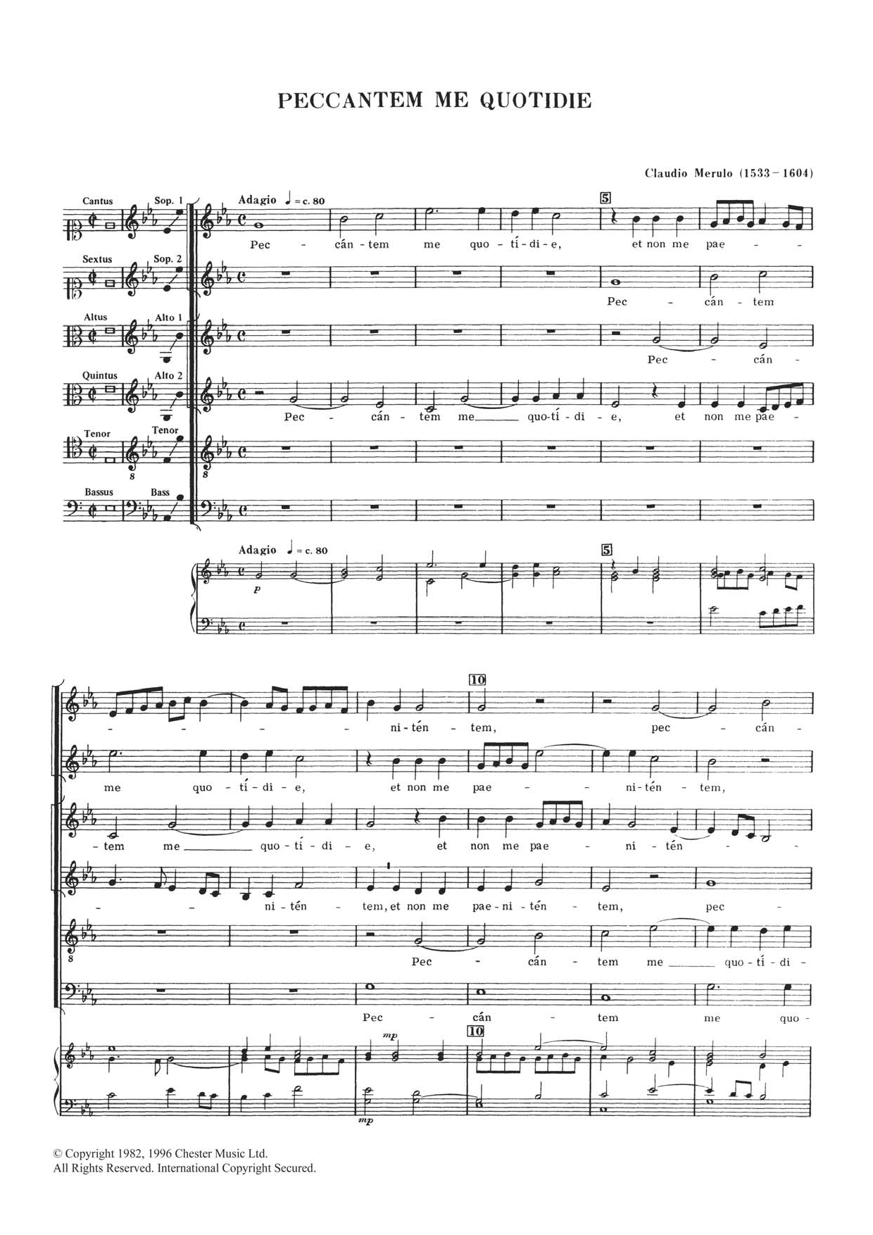 Claudio Merulo Peccantem Me Quotidie Sheet Music Notes & Chords for Choral SAATB - Download or Print PDF