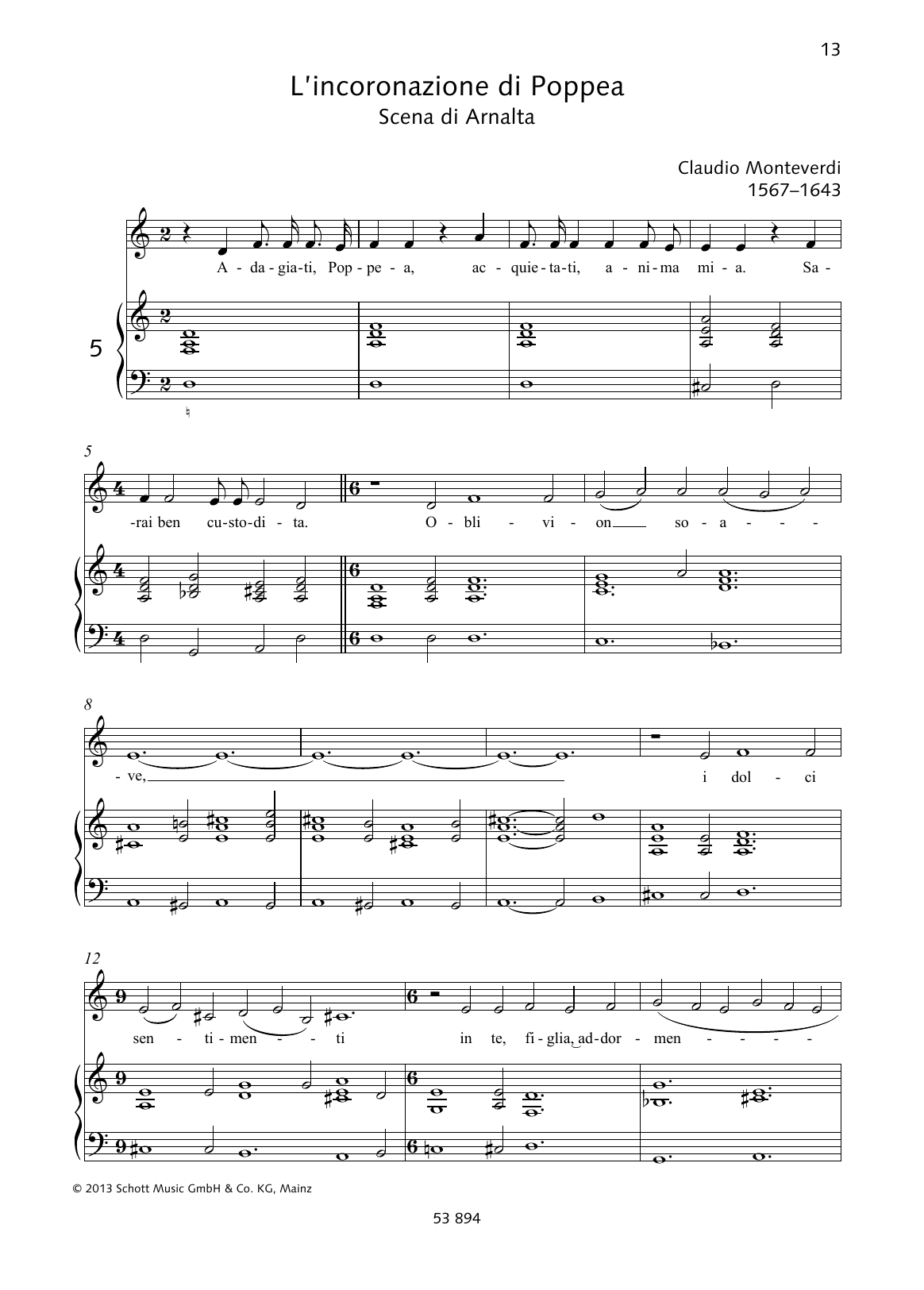 Claudio Monteverdi Adagiati, Poppea Sheet Music Notes & Chords for Piano & Vocal - Download or Print PDF