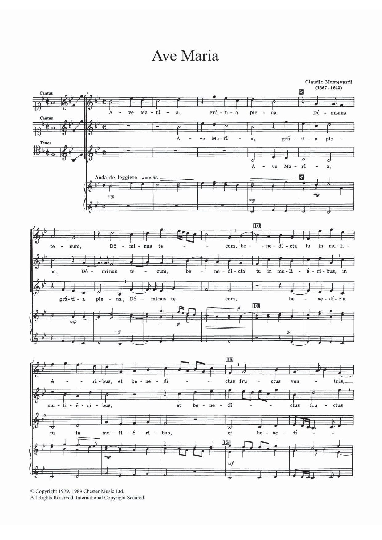 Claudio Monteverdi Ave Maria Sheet Music Notes & Chords for Choral SST - Download or Print PDF