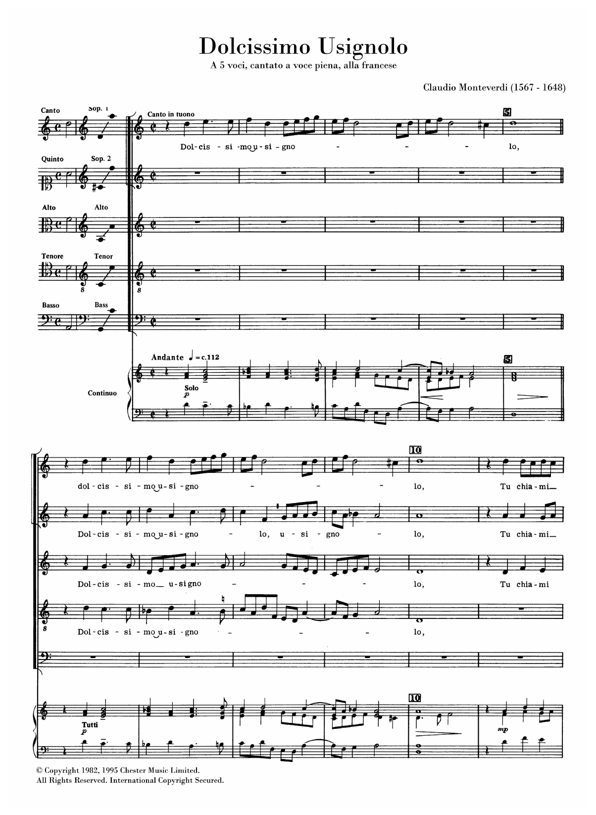 Claudio Monteverdi Dolcissimo Usignolo (arr. Anthony Petti) Sheet Music Notes & Chords for SATB Choir - Download or Print PDF