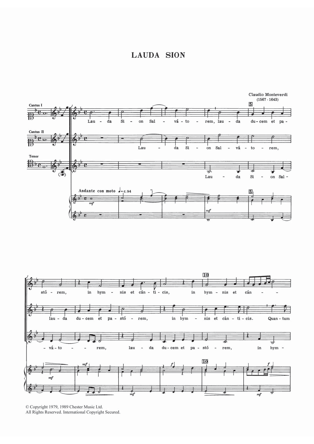 Claudio Monteverdi Lauda Sion Sheet Music Notes & Chords for Choral SST - Download or Print PDF