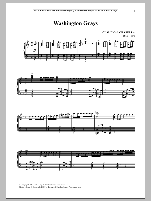 Claudio S. Grafulla Washington Grays Sheet Music Notes & Chords for Piano Solo - Download or Print PDF
