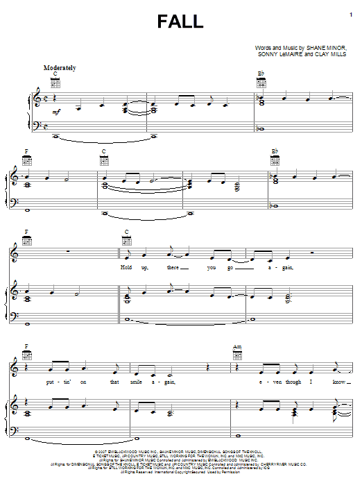 Clay Walker Fall Sheet Music Notes & Chords for Piano, Vocal & Guitar (Right-Hand Melody) - Download or Print PDF