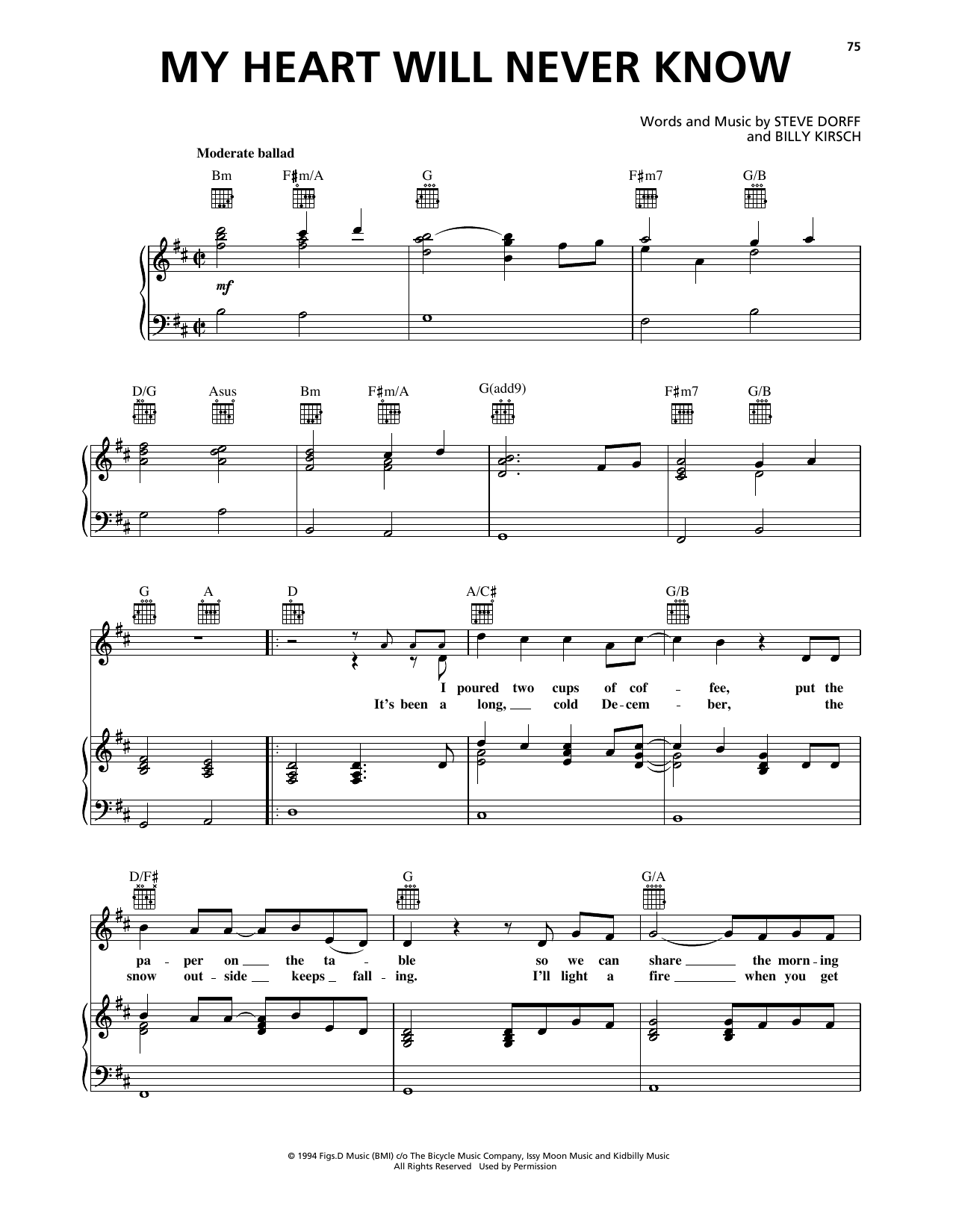 Clay Walker My Heart Will Never Know Sheet Music Notes & Chords for Piano, Vocal & Guitar Chords (Right-Hand Melody) - Download or Print PDF