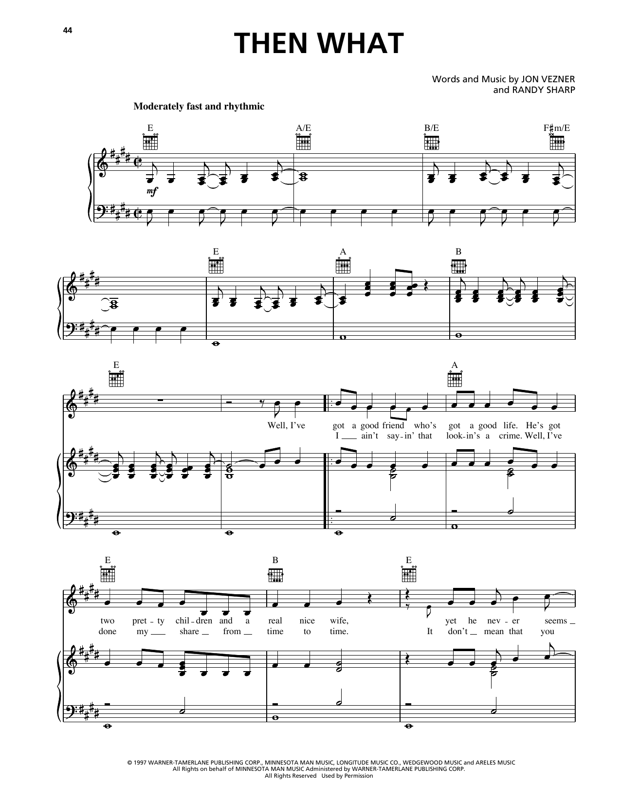 Clay Walker Then What Sheet Music Notes & Chords for Piano, Vocal & Guitar Chords (Right-Hand Melody) - Download or Print PDF