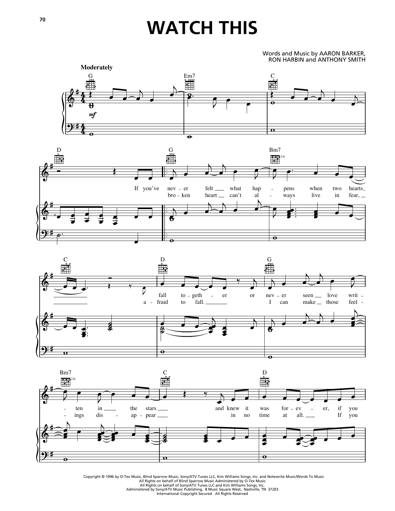 Clay Walker Watch This Sheet Music Notes & Chords for Piano, Vocal & Guitar Chords (Right-Hand Melody) - Download or Print PDF