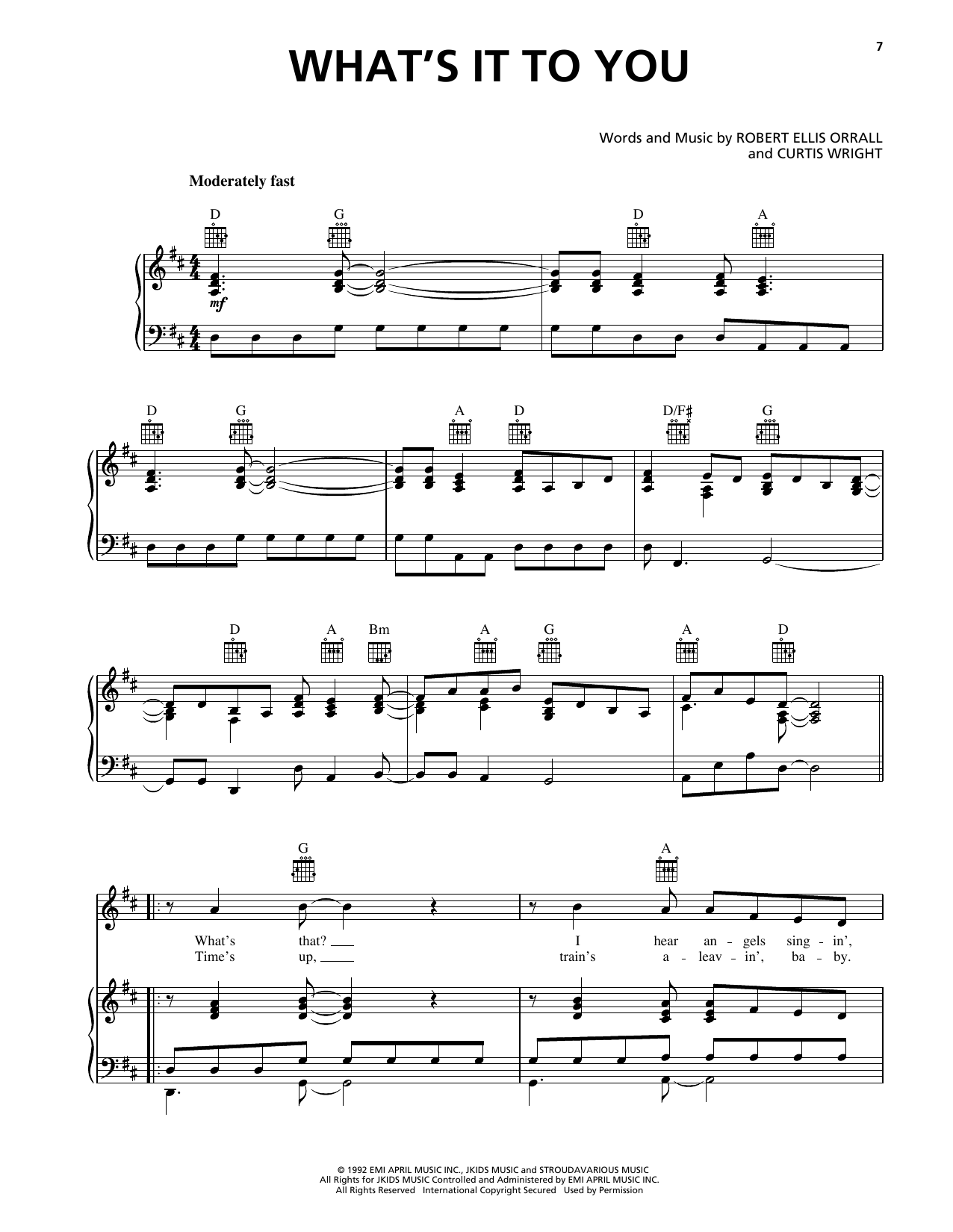Clay Walker What's It To You Sheet Music Notes & Chords for Piano, Vocal & Guitar Chords (Right-Hand Melody) - Download or Print PDF