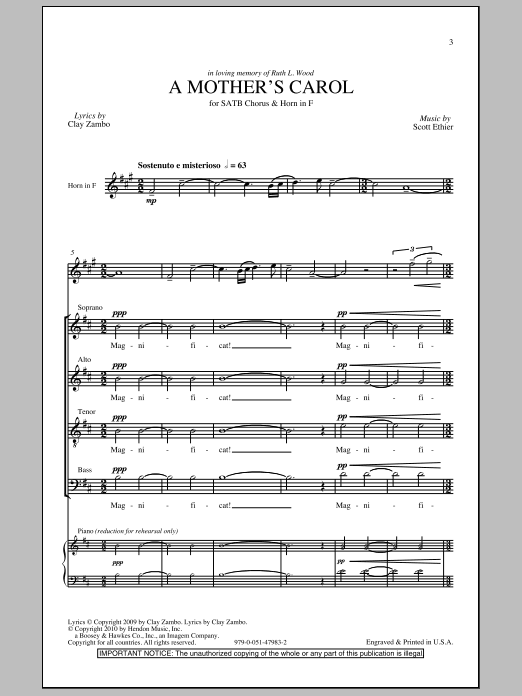 Clay Zambo A Mother's Carol Sheet Music Notes & Chords for SATB - Download or Print PDF