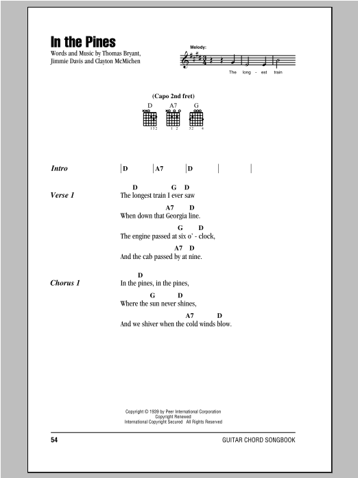 Preview Clayton McMichen In The Pines Jazz sheet music, notes and chords for Lyrics & Chords, SKU: 93856 In The Pines sheet music