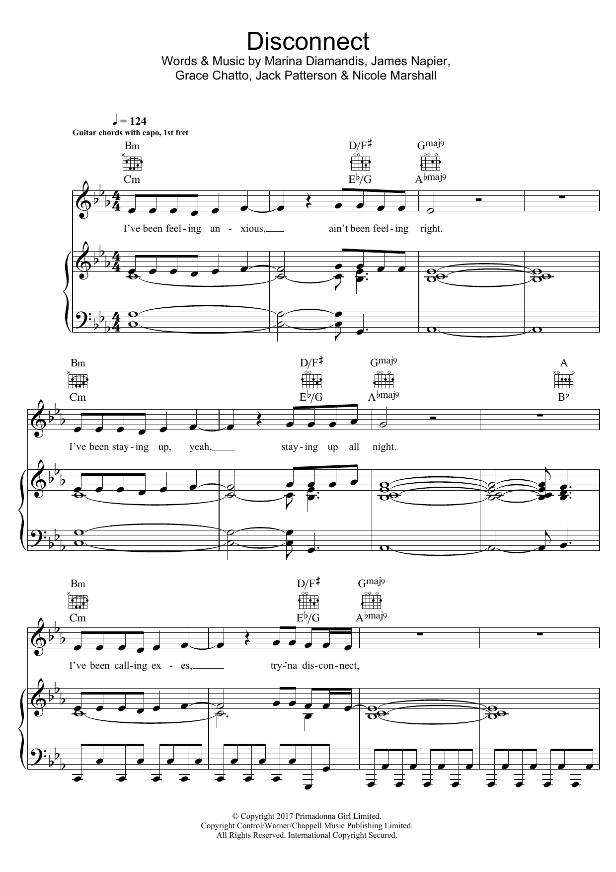 Clean Bandit Disconnect (featuring Marina and The Diamonds) Sheet Music Notes & Chords for Piano, Vocal & Guitar (Right-Hand Melody) - Download or Print PDF