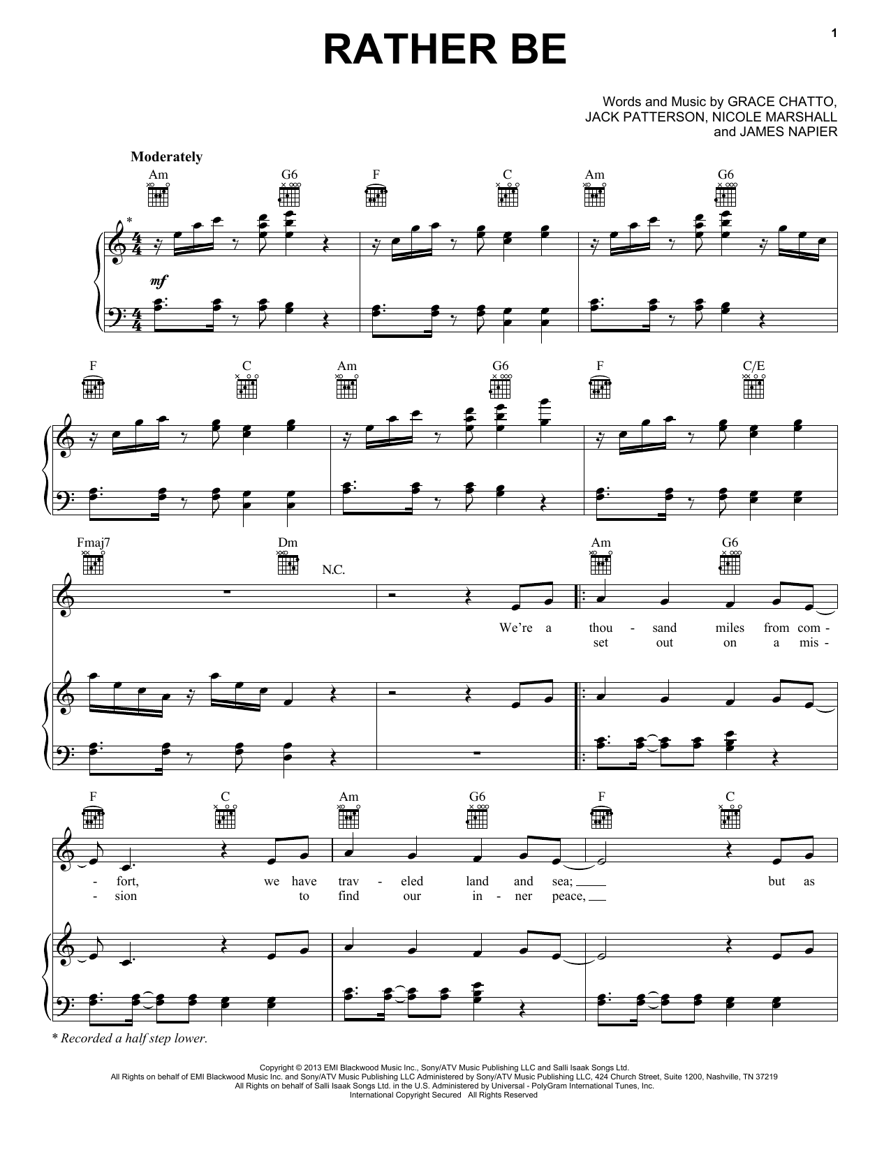 Clean Bandit feat. Jess Glynne Rather Be Sheet Music Notes & Chords for Piano, Vocal & Guitar (Right-Hand Melody) - Download or Print PDF