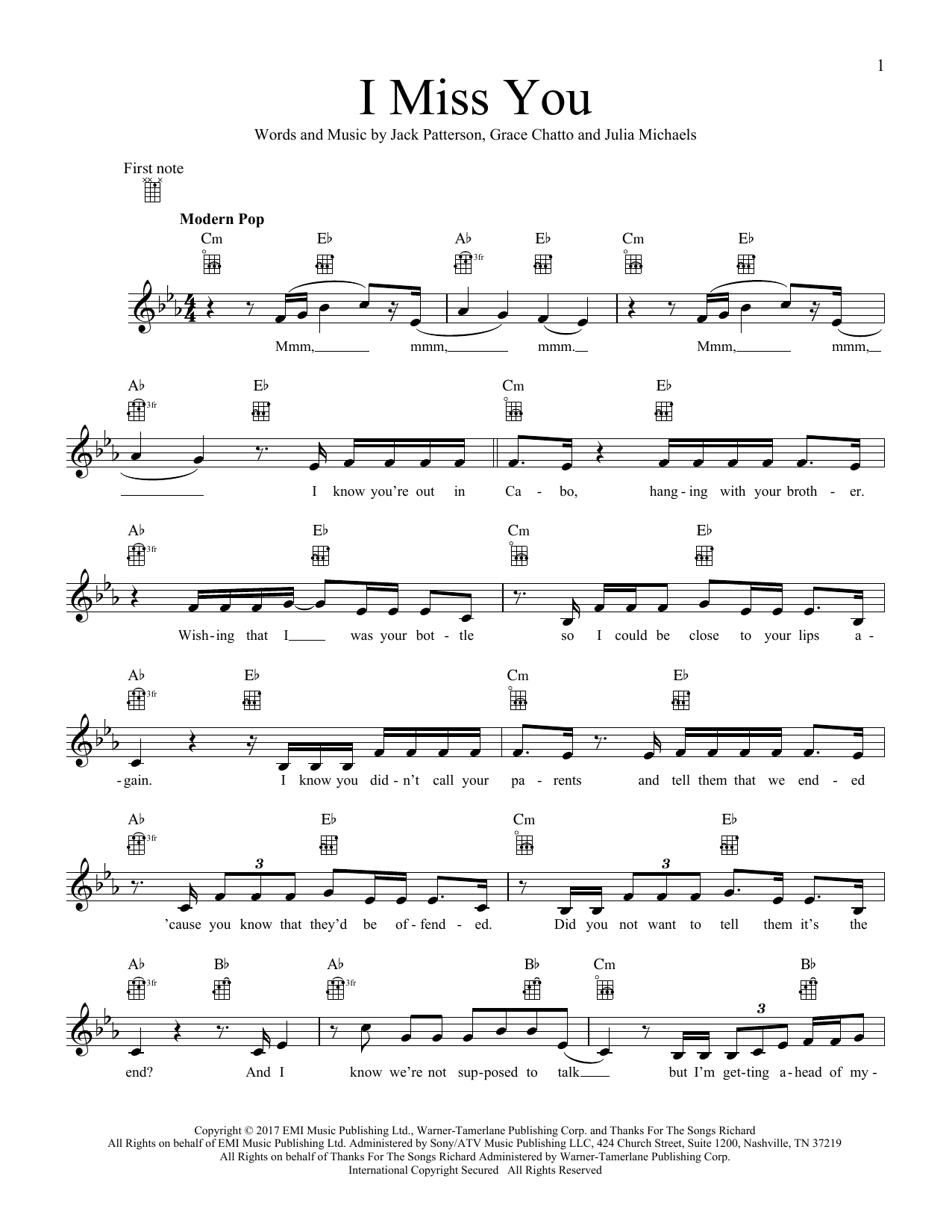 Clean Bandit I Miss You (feat. Julia Michaels) Sheet Music Notes & Chords for Ukulele - Download or Print PDF