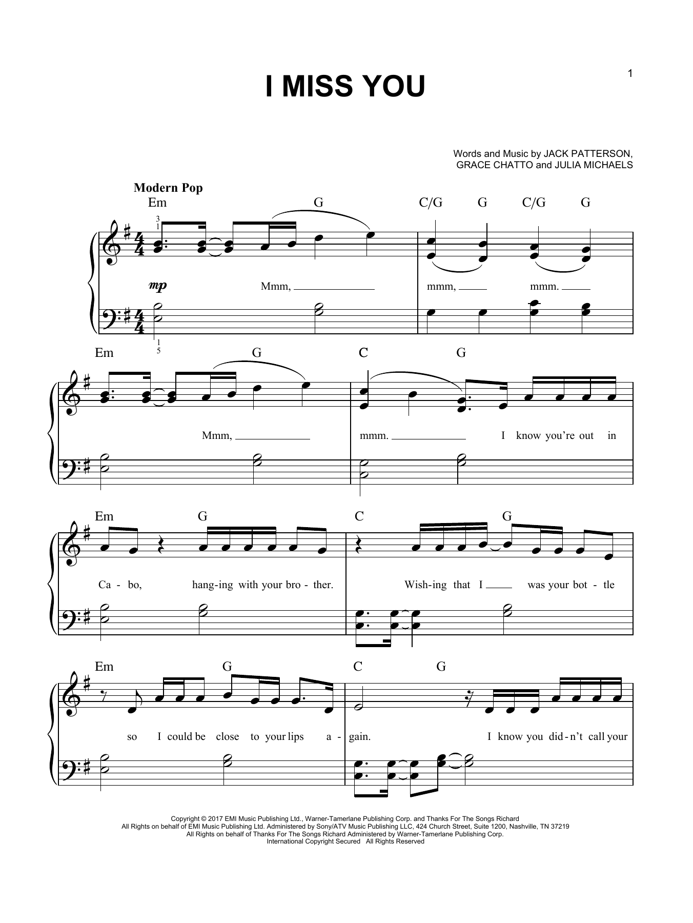 Clean Bandit I Miss You (feat. Julia Michaels) Sheet Music Notes & Chords for Ukulele - Download or Print PDF