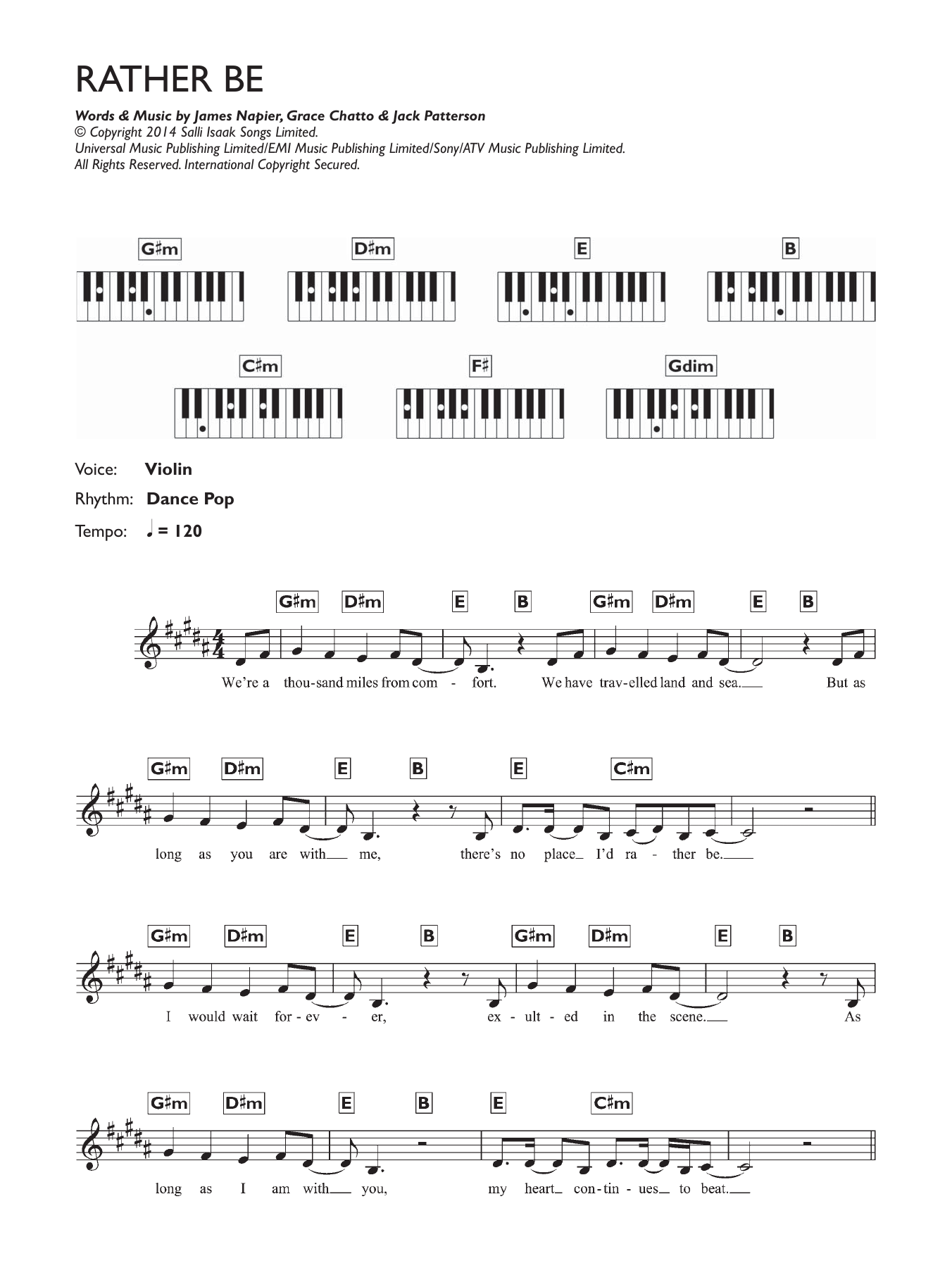 Clean Bandit Rather Be (featuring Jess Glynne) Sheet Music Notes & Chords for Piano Chords/Lyrics - Download or Print PDF