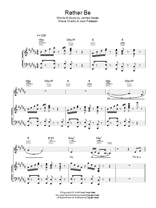 Clean Bandit Rather Be Sheet Music Notes & Chords for Piano, Vocal & Guitar (Right-Hand Melody) - Download or Print PDF