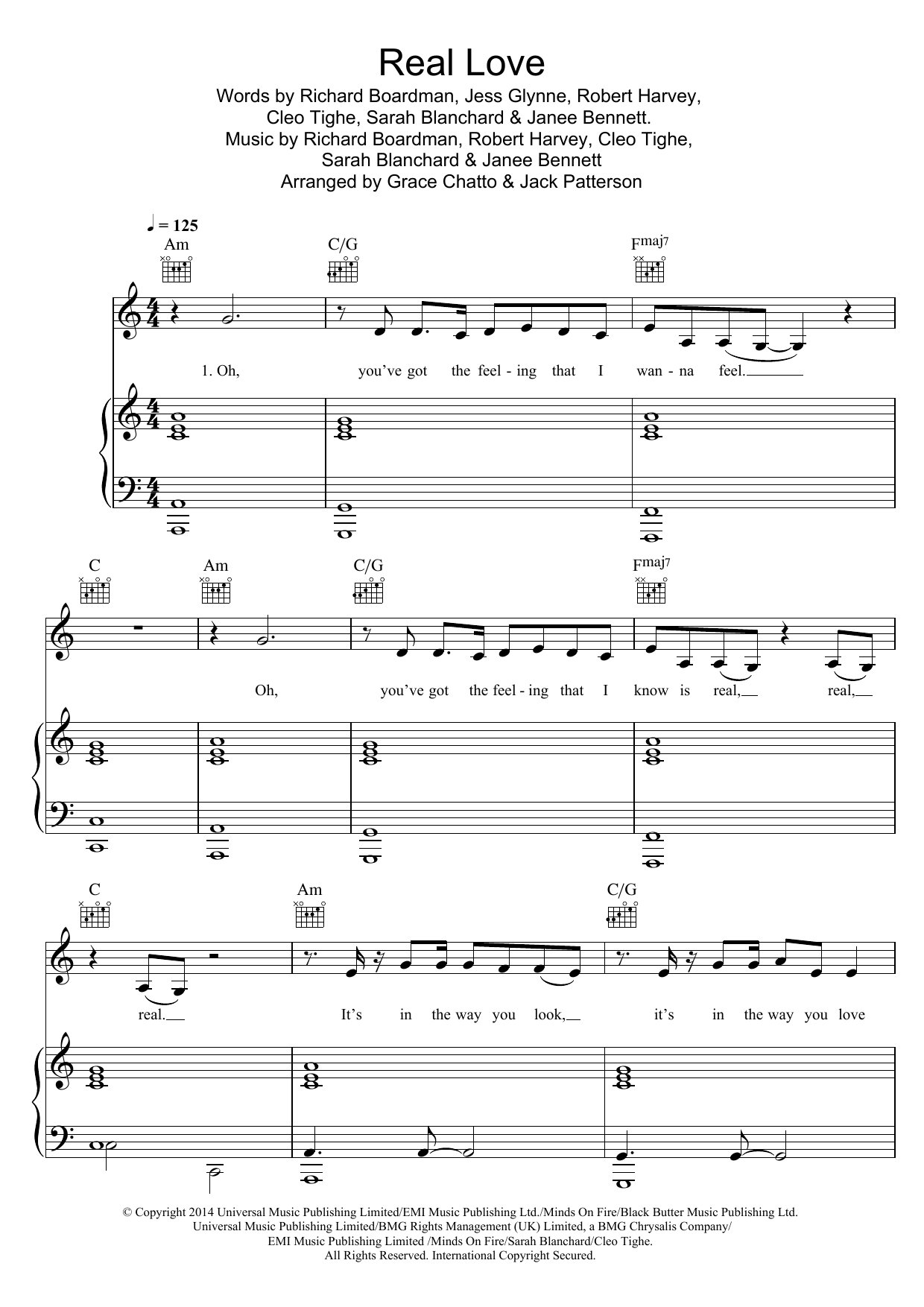Clean Bandit Real Love (featuring Jess Glynne) Sheet Music Notes & Chords for Piano, Vocal & Guitar - Download or Print PDF