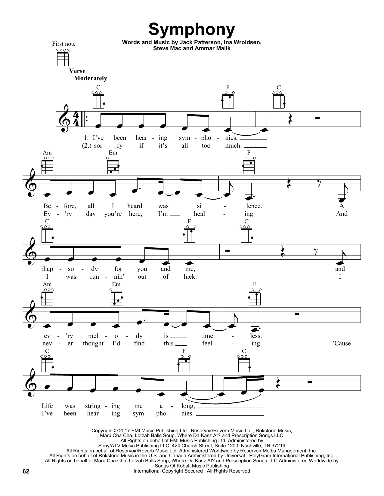 Clean Bandit Symphony (feat. Zara Larsson) Sheet Music Notes & Chords for Ukulele - Download or Print PDF