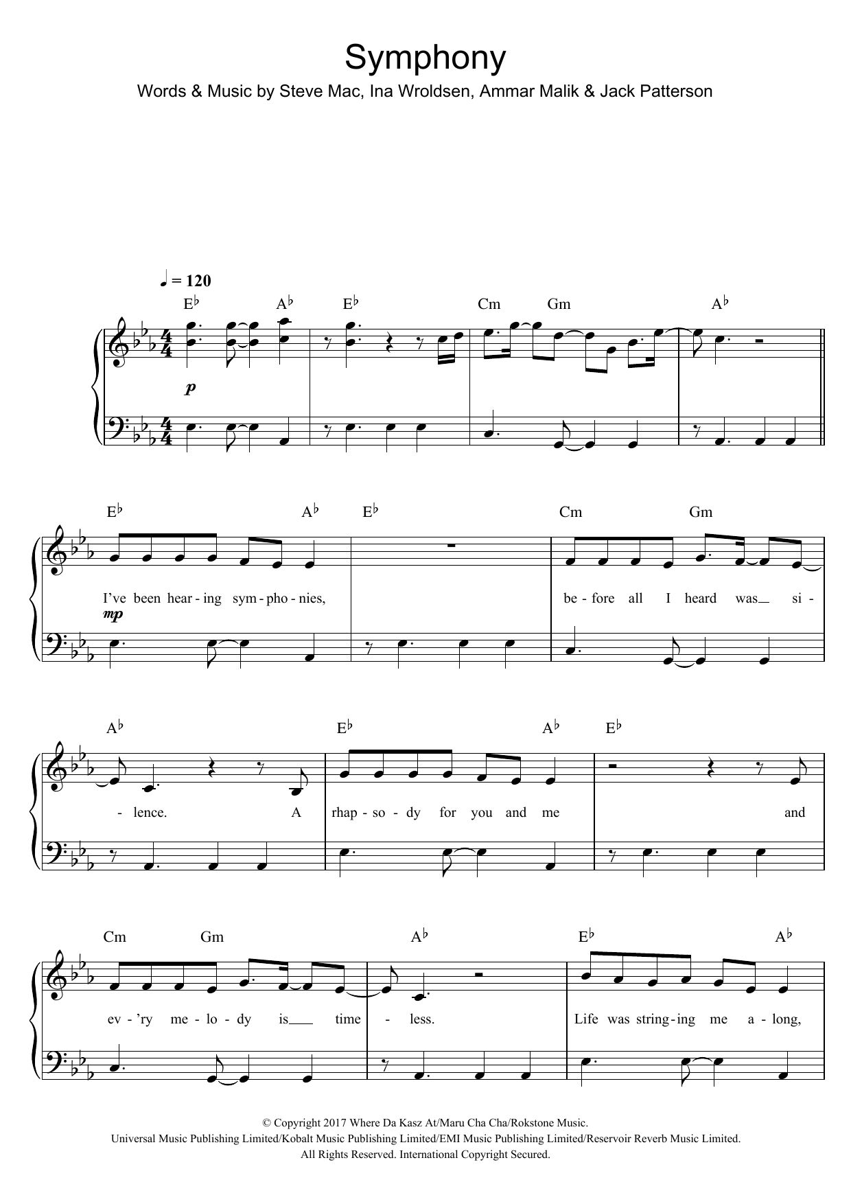 Clean Bandit Symphony (feat. Louisa Johnson) Sheet Music Notes & Chords for Easy Piano - Download or Print PDF