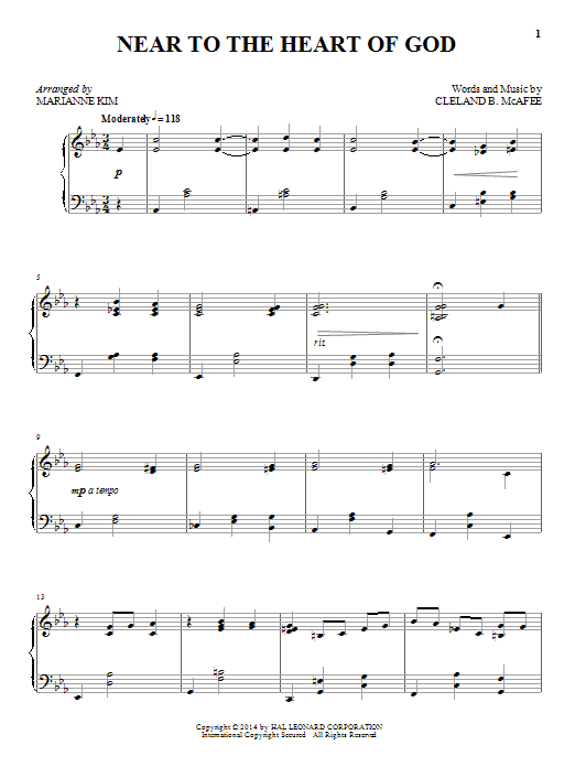 Cleland B. McAfee Near To The Heart Of God Sheet Music Notes & Chords for Piano, Vocal & Guitar Chords (Right-Hand Melody) - Download or Print PDF