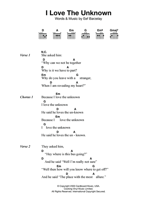 Clem Snide I Love The Unknown Sheet Music Notes & Chords for Lyrics & Chords - Download or Print PDF