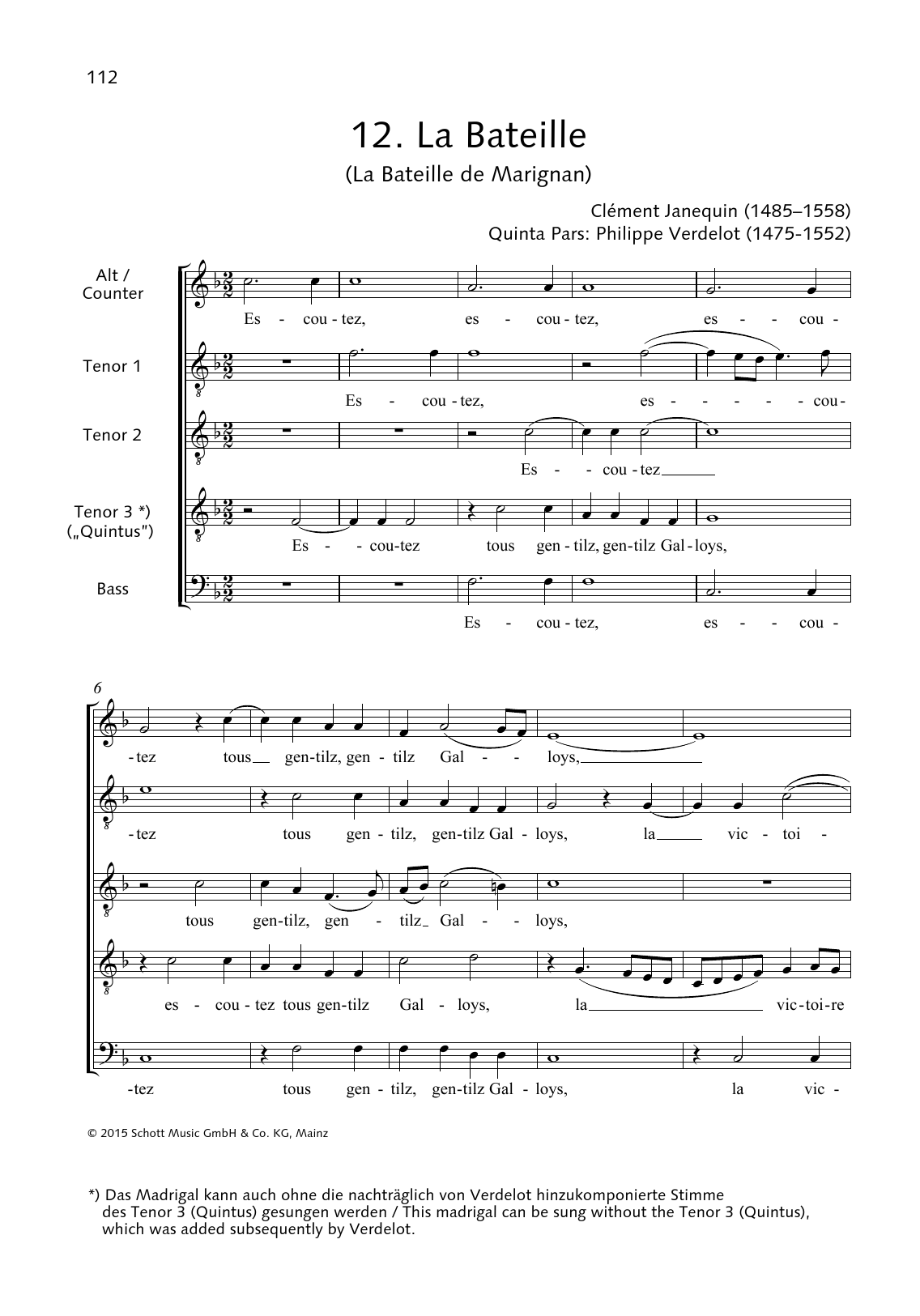 Clément Janequin La Bateille de Marignan Sheet Music Notes & Chords for Choral - Download or Print PDF